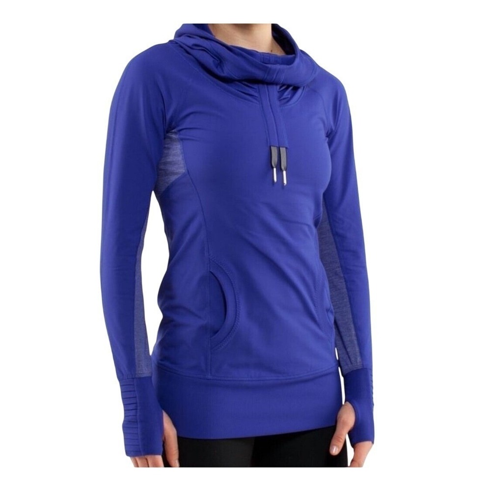 Lululemon Royal Blue Cowl Neck Hoodie Thumbholes Reflective Running Pullover
